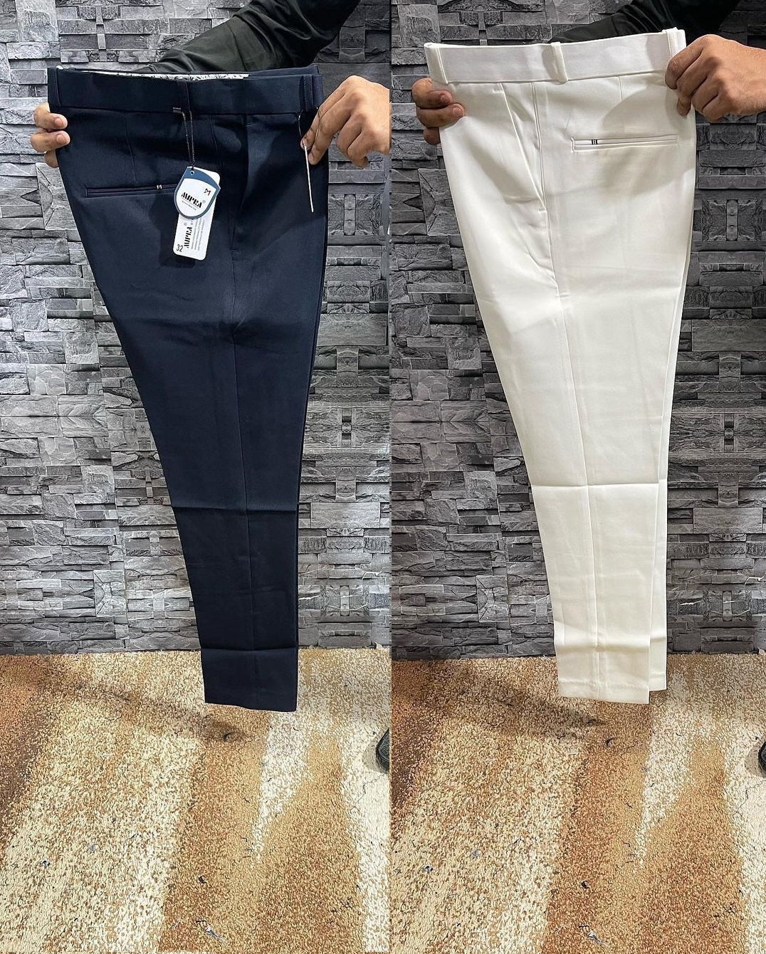 Pant and Pant Combo 7 (Navy Blue Pant and White Pant)