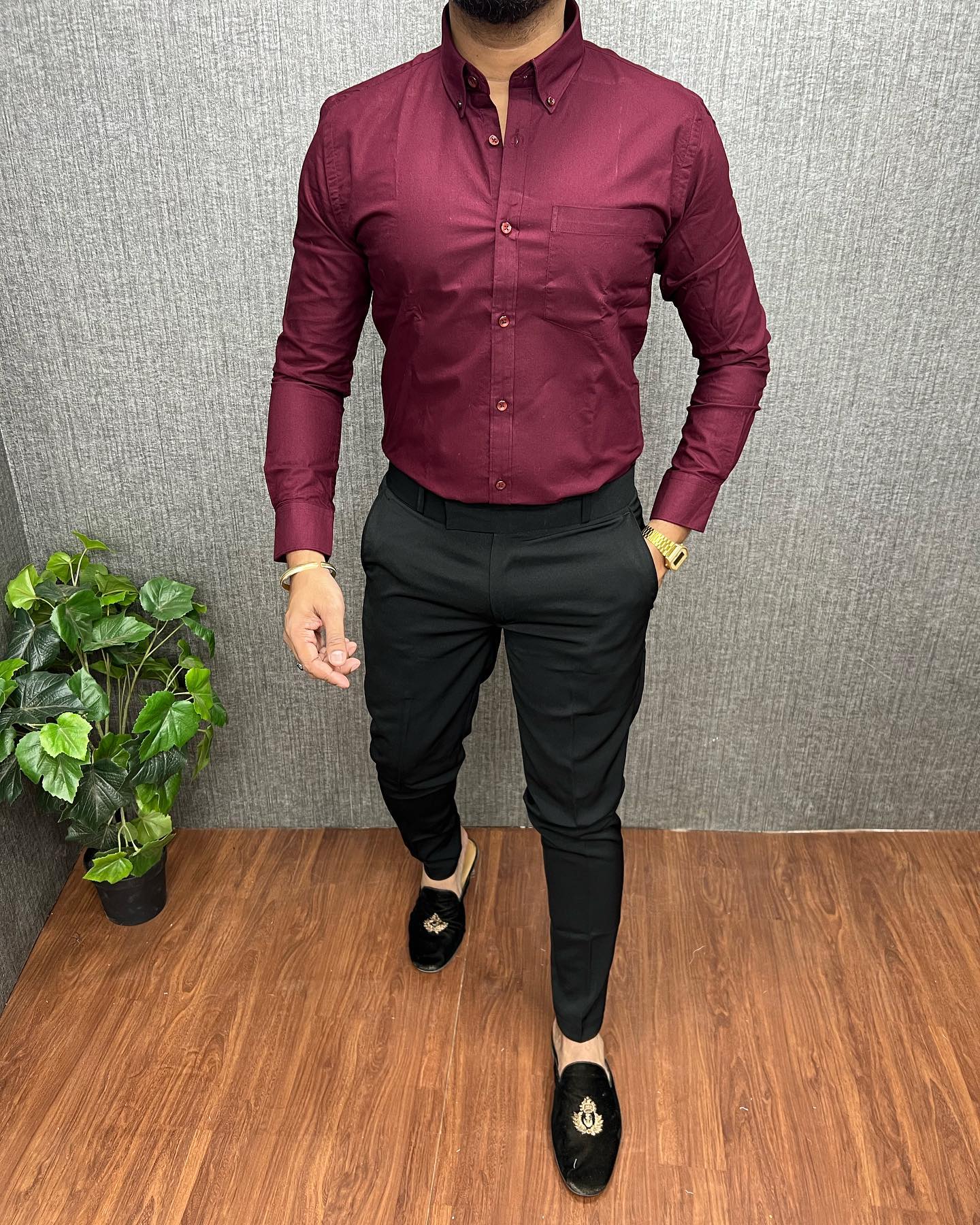 Maroon Shirt and Black Pant Combo