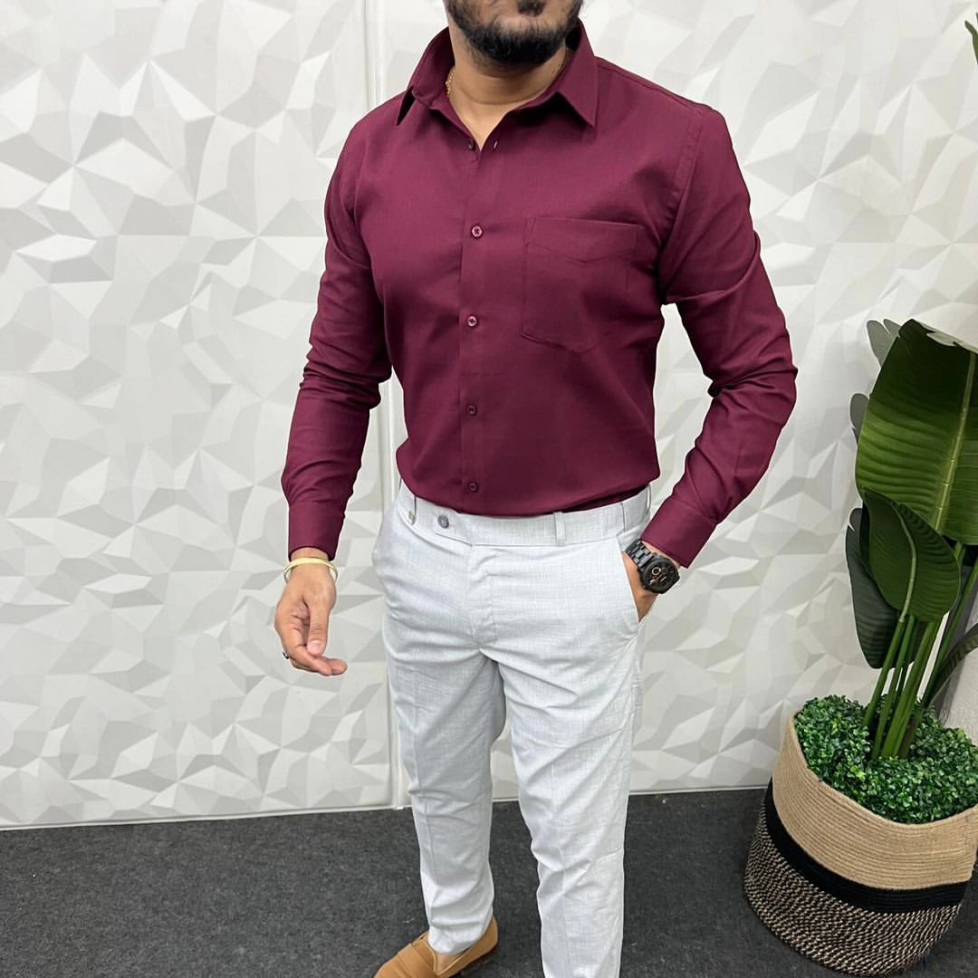Maroon Shirt and Lite Grey Pant Combo